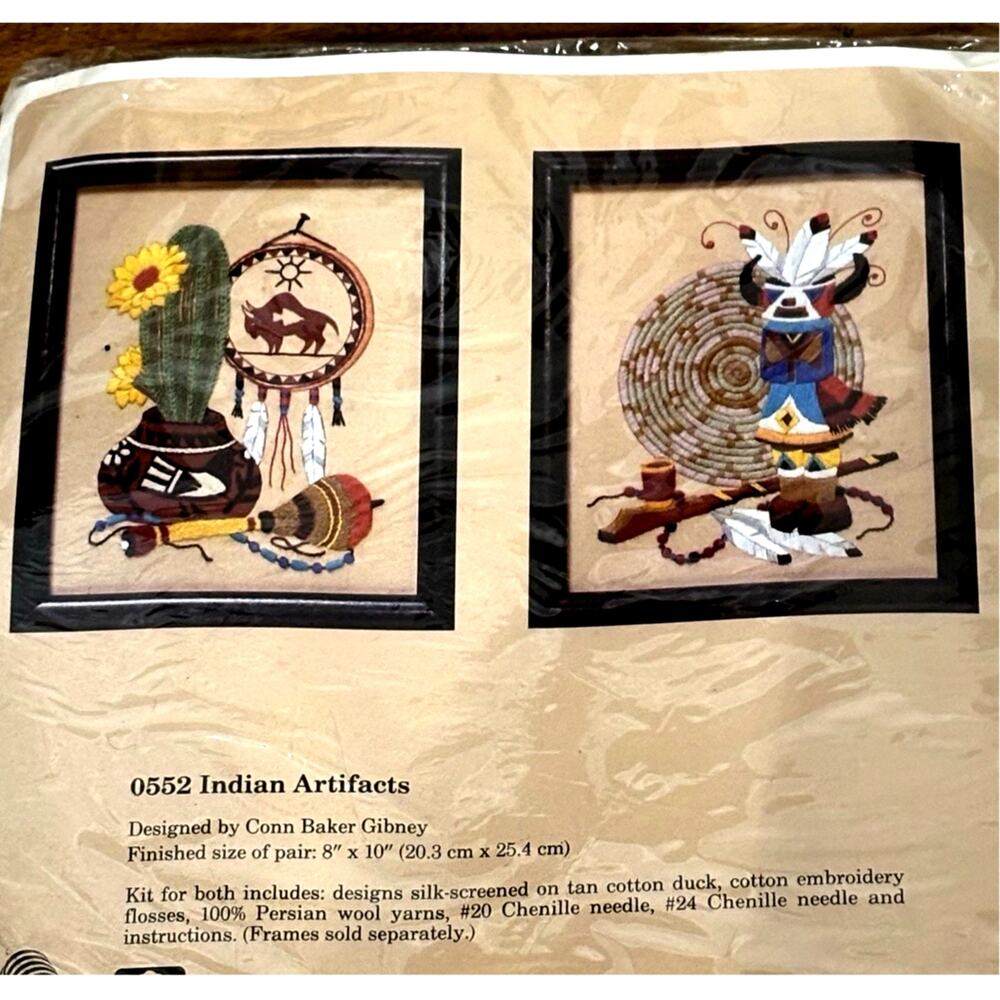 Vtg NEW Southwest Wool Crewel Embroidery Kit 80s "Indian Artifacts" Native #0552